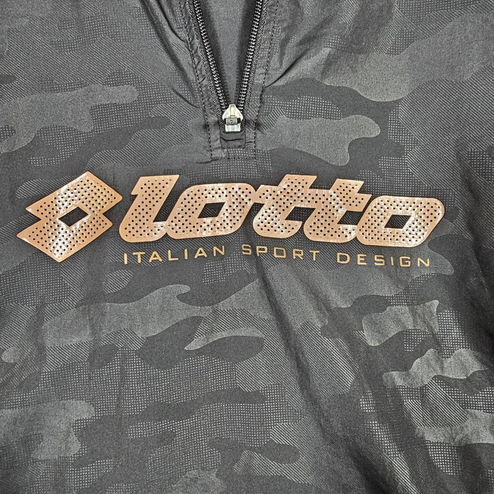 Lotto Italian Sport Design Men Black Camo Quarter Zip Hooded Windbreaker Size LL - Picture 2 of 13